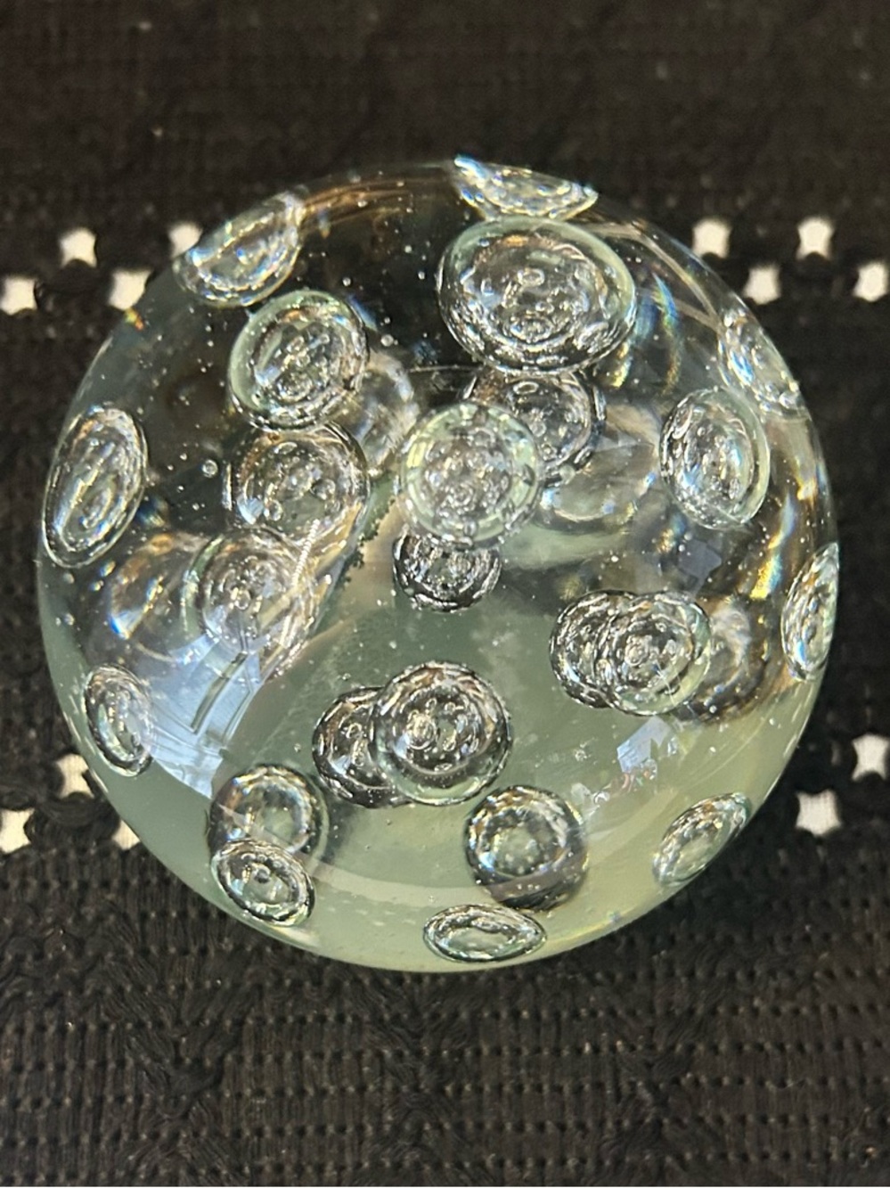 Clear Art Glass Bubble Paperweight Controlled Bubble Orb Sphere 4” Decorative